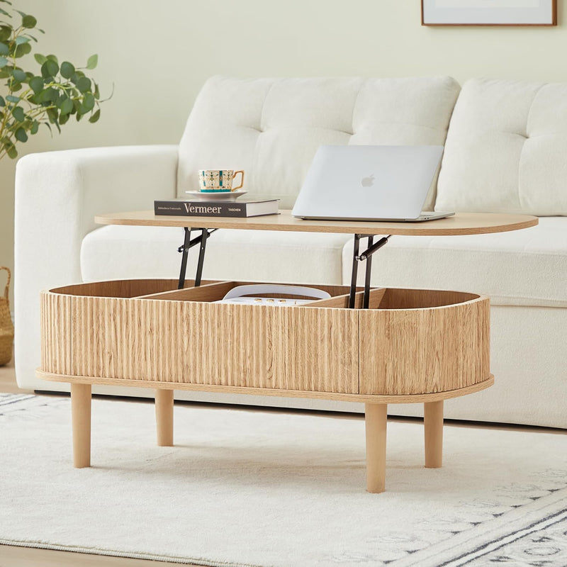 Fully Assembled Fluted Lift Top Coffee Table