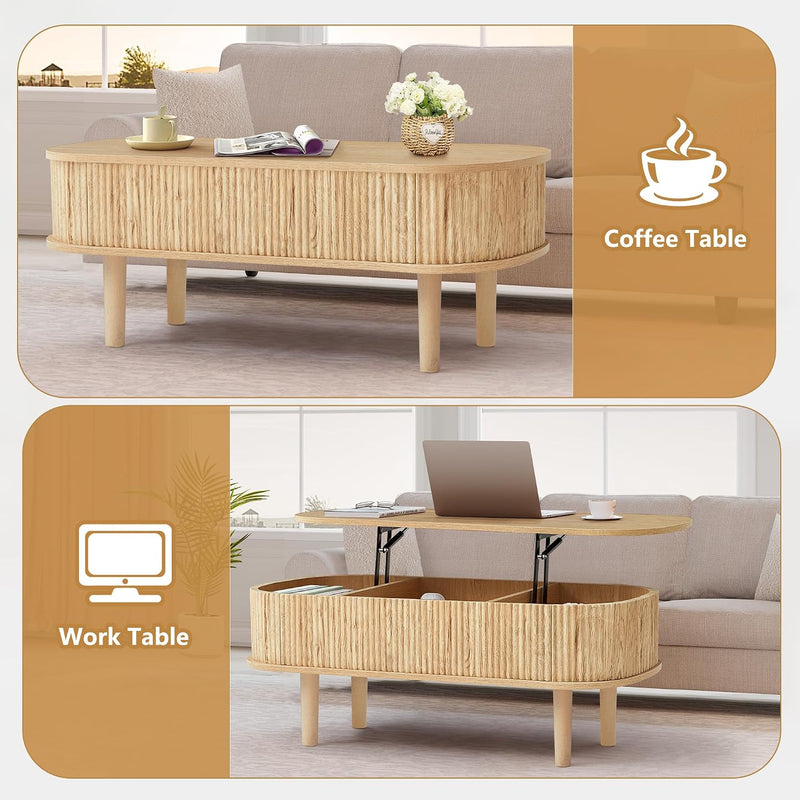 Fully Assembled Fluted Lift Top Coffee Table