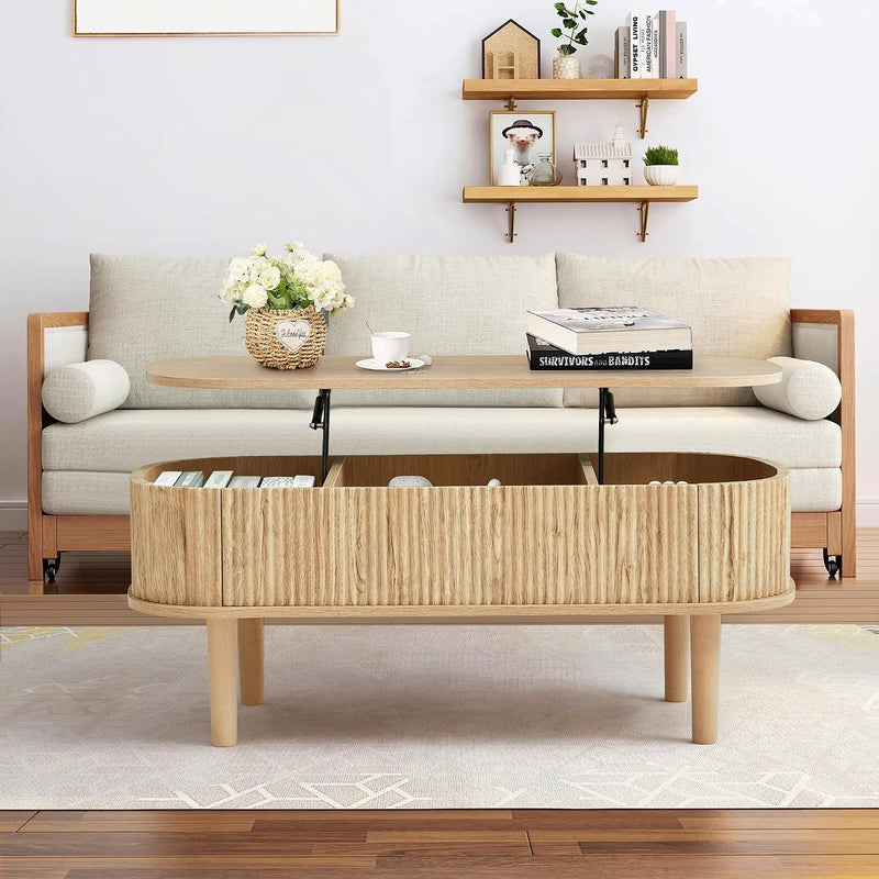 Fully Assembled Fluted Lift Top Coffee Table