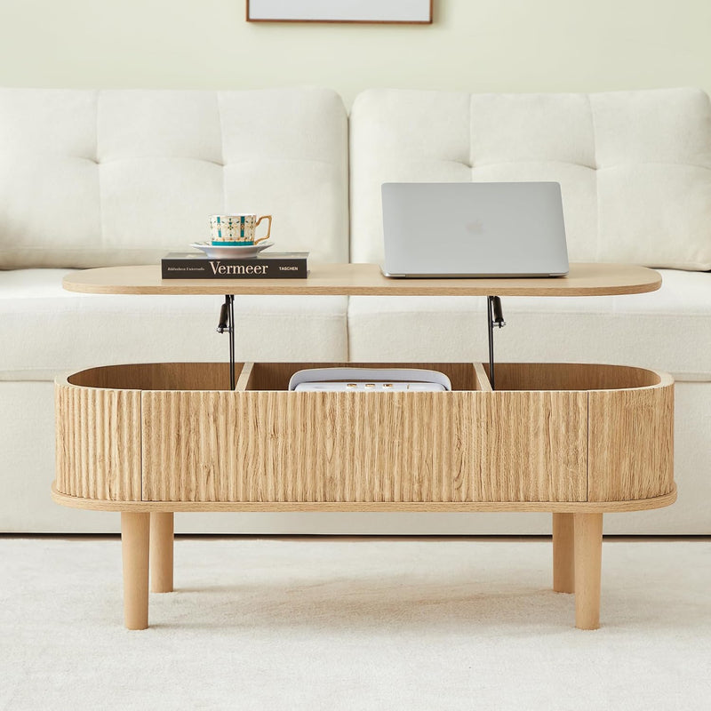 Fully Assembled Fluted Lift Top Coffee Table
