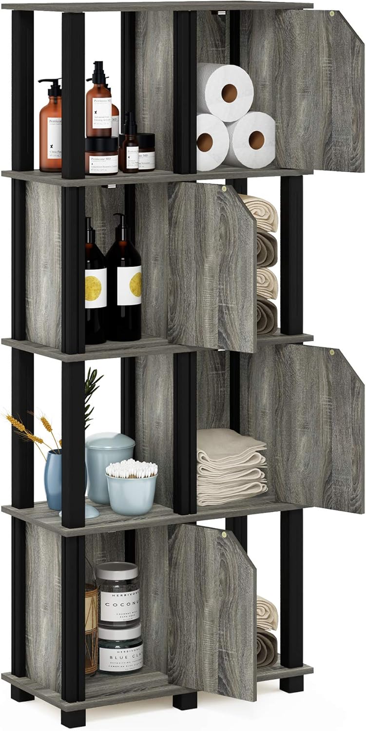5-Tier Storage Shelf with 4 Doors French Oak