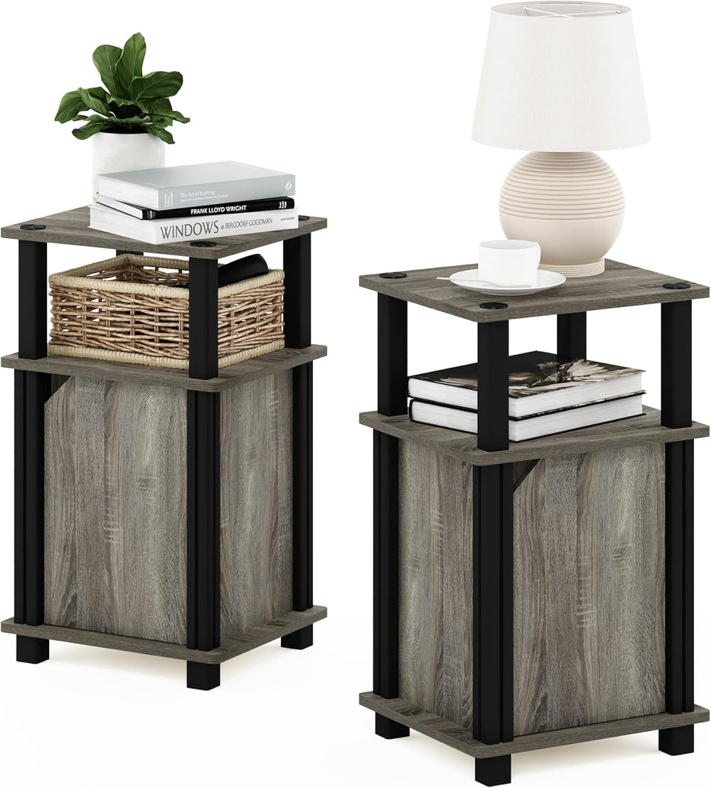 Furinno Just Side Table 3-Tier End with Door (Set of 2)
