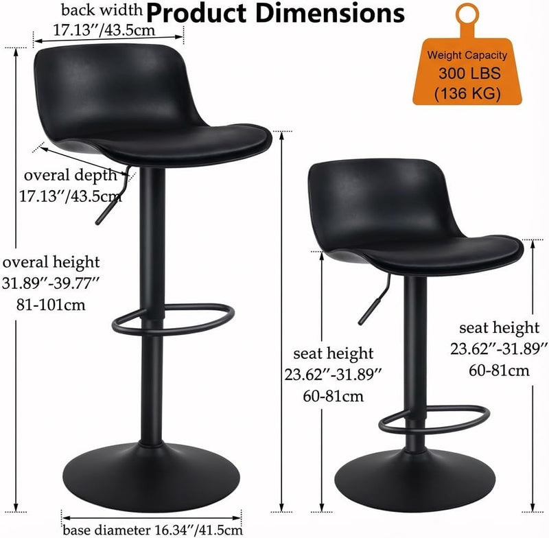 Furniture Polypropylene Bar Stools with Adjustable Height (Set of 2)