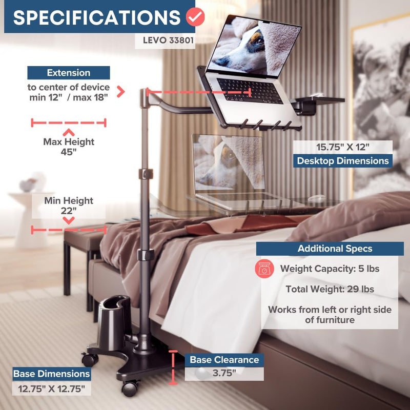 G2 Deluxe Rolling Laptop Stand Height-Adjustable Desk