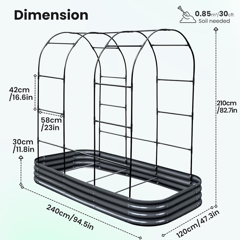 Galvanized Metal Raised Garden Bed with Trellis