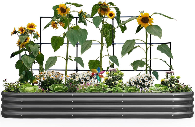 Galvanized Metal Raised Garden Bed with Trellis