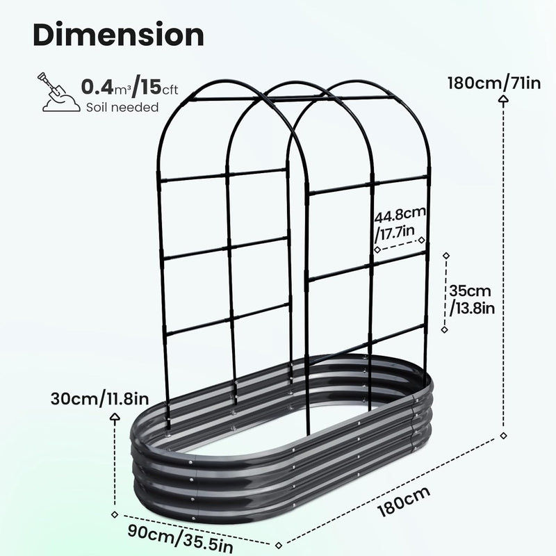 Galvanized Metal Raised Garden Bed with Trellis
