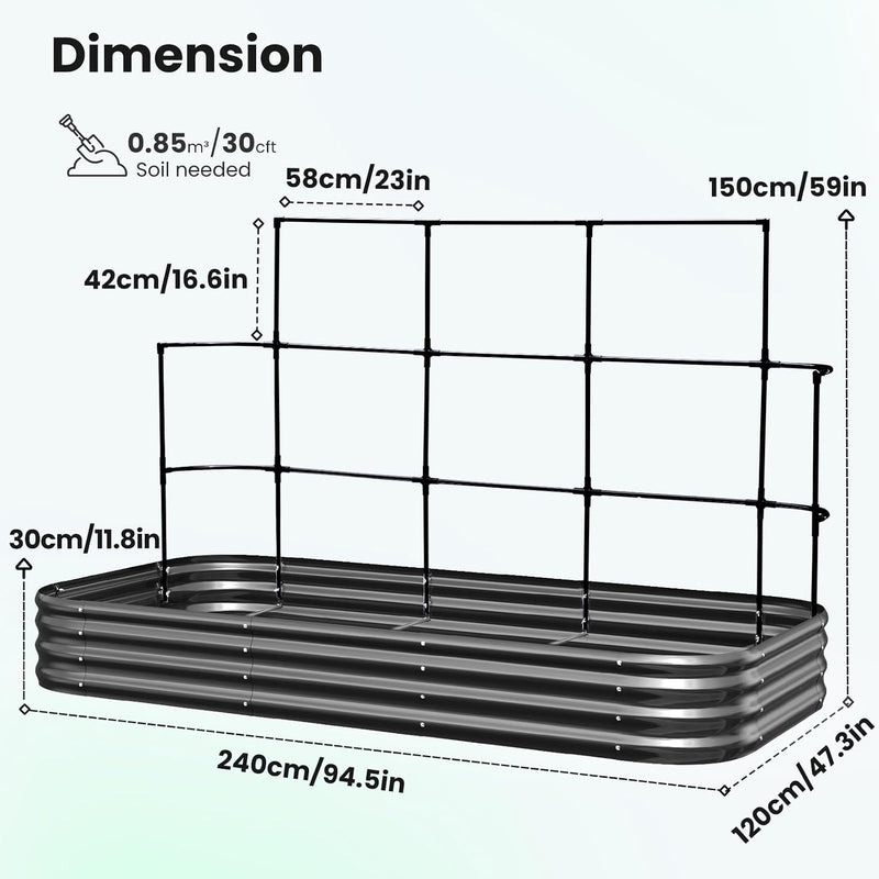 Galvanized Metal Raised Garden Bed with Trellis