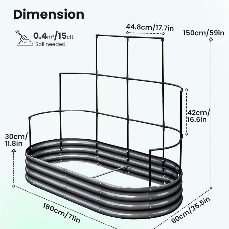 Galvanized Metal Raised Garden Bed with Trellis