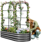 Galvanized Metal Raised Garden Bed with Trellis