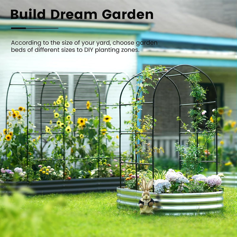 Galvanized Metal Raised Garden Bed with Trellis