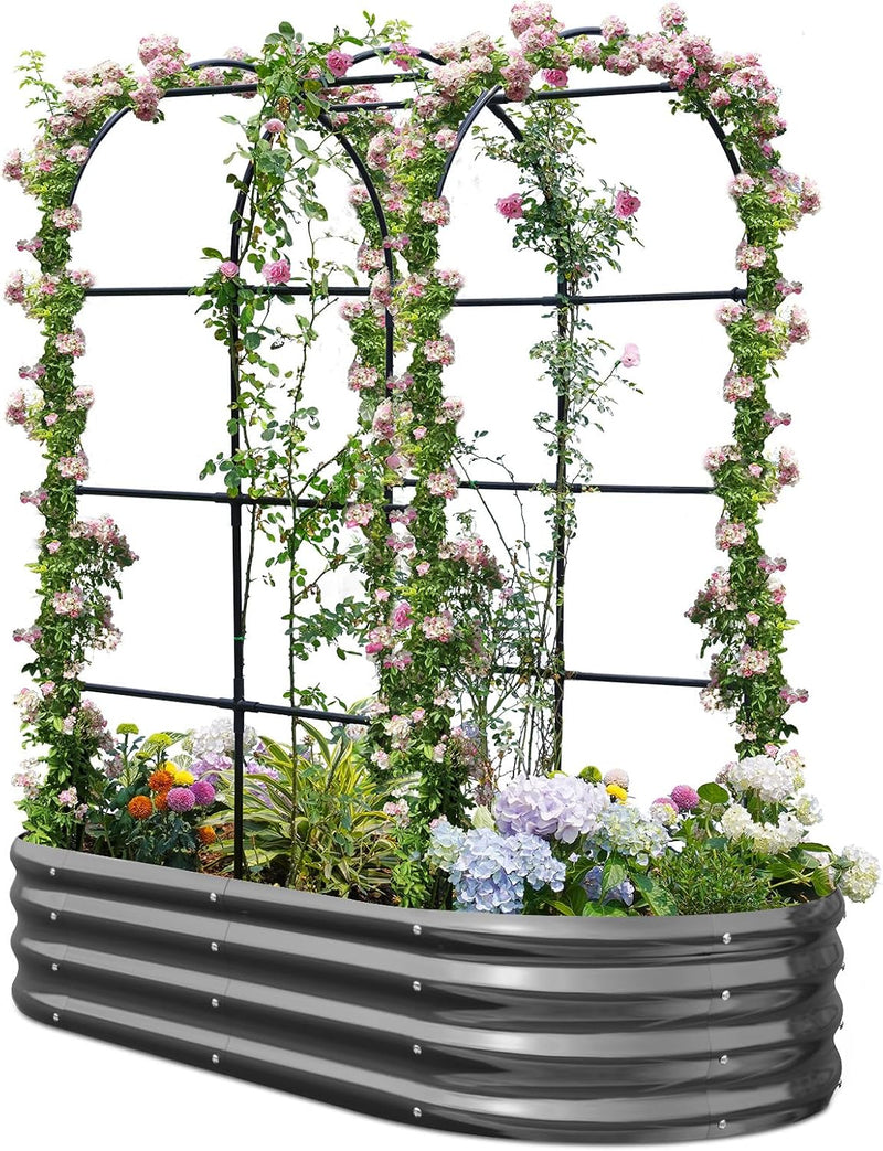 Galvanized Metal Raised Garden Bed with Trellis