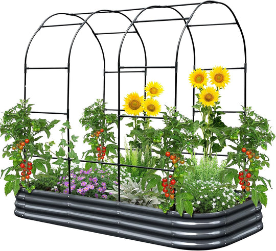 Galvanized Metal Raised Garden Bed with Trellis