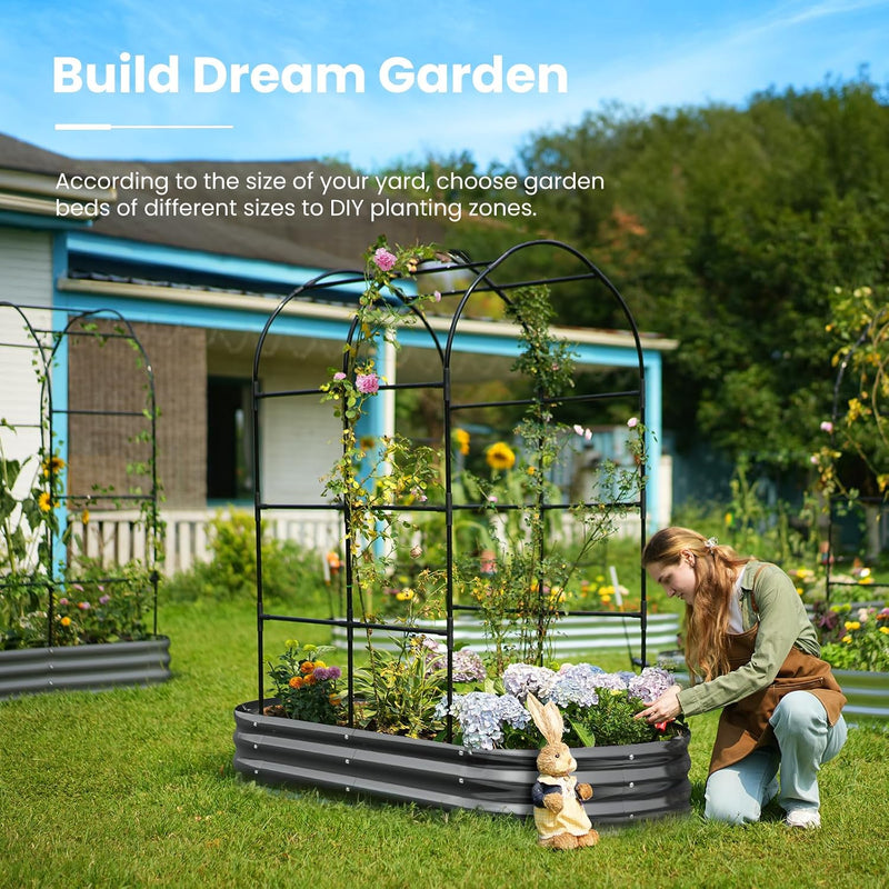 Galvanized Metal Raised Garden Bed with Trellis
