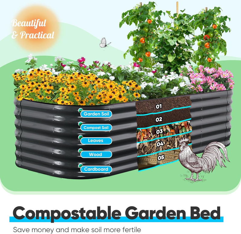 Galvanized Raised Garden Bed Kit Oval Metal Planter