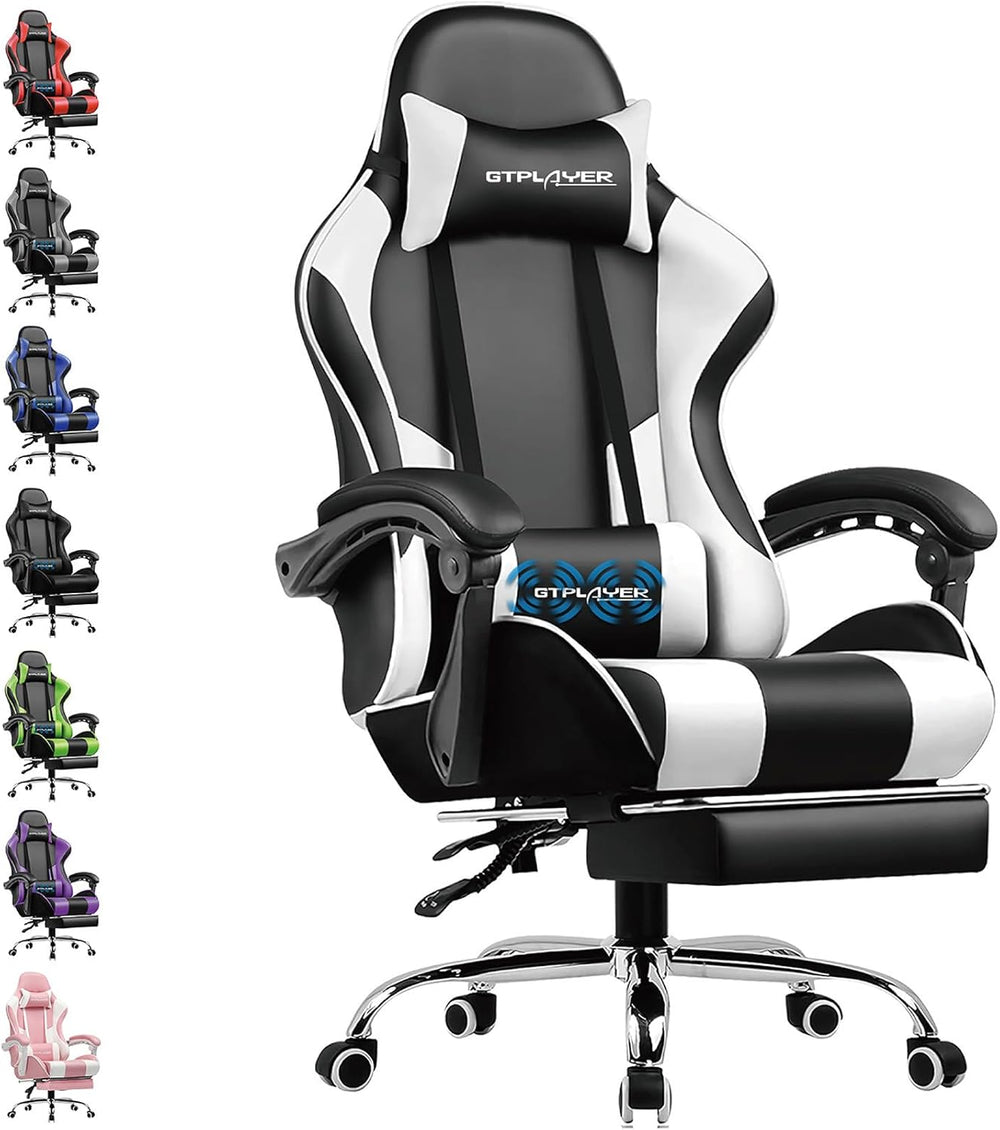 Gaming Chair Massage Computer Chairs with Footrest Headrest