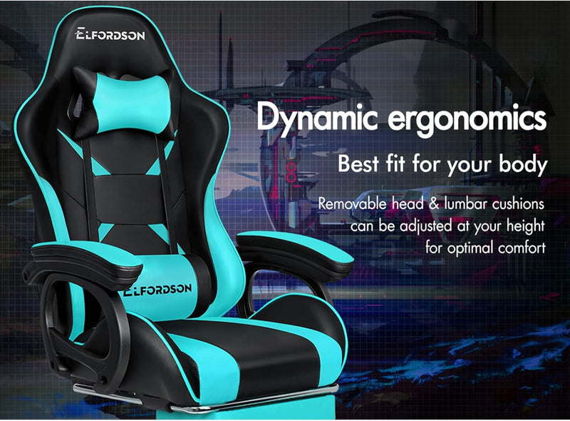 Gaming Chair with 2-Point Massage Lumbar Cushion High