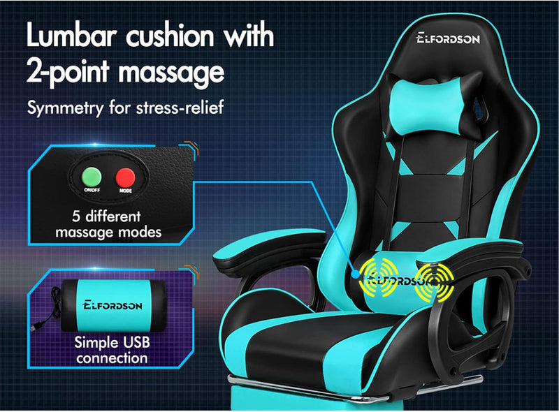 Gaming Chair with 2-Point Massage Lumbar Cushion High