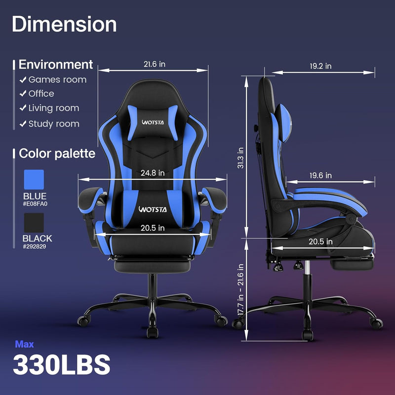 Gaming Chair with Footrest Ergonomic Computer Lumbar Support