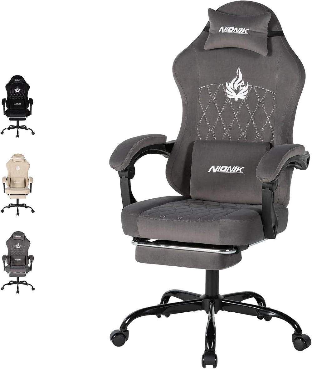 Gaming Chair with Footrest Ergonomic Office Lumbar Support