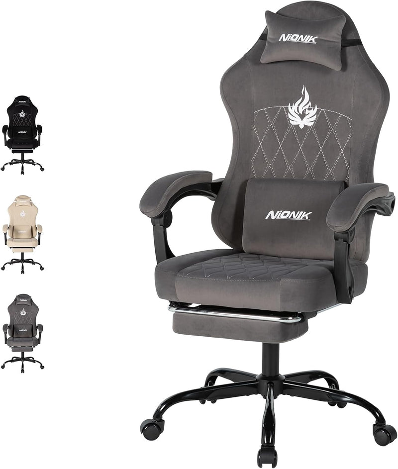 Gaming Chair with Footrest Ergonomic Office Lumbar Support