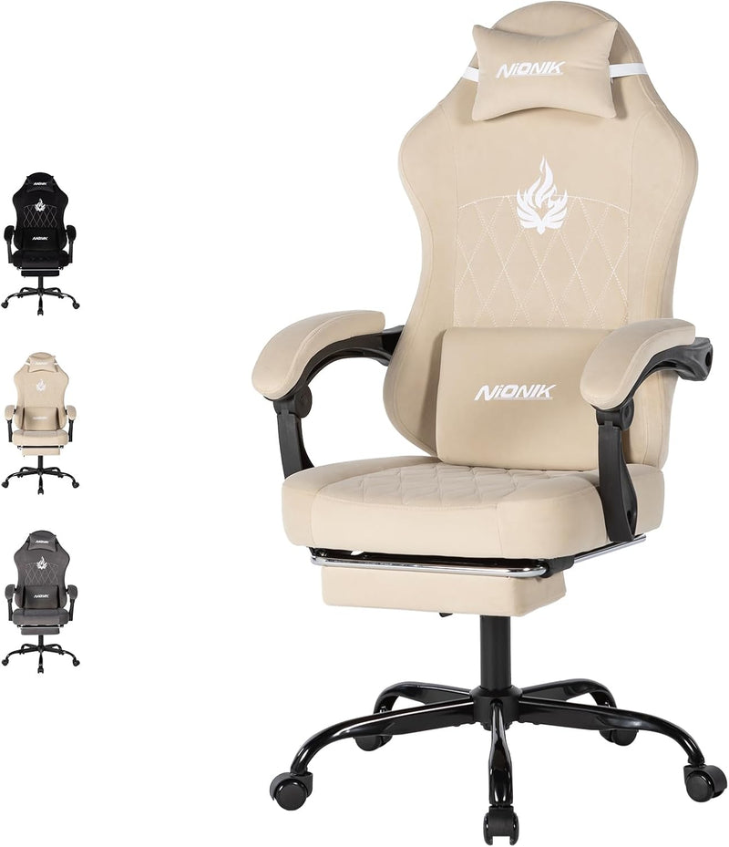 Gaming Chair with Footrest Ergonomic Office Lumbar Support