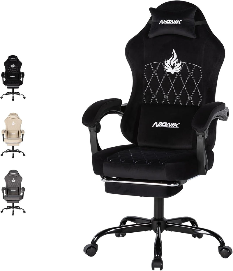 Gaming Chair with Footrest Ergonomic Office Lumbar Support