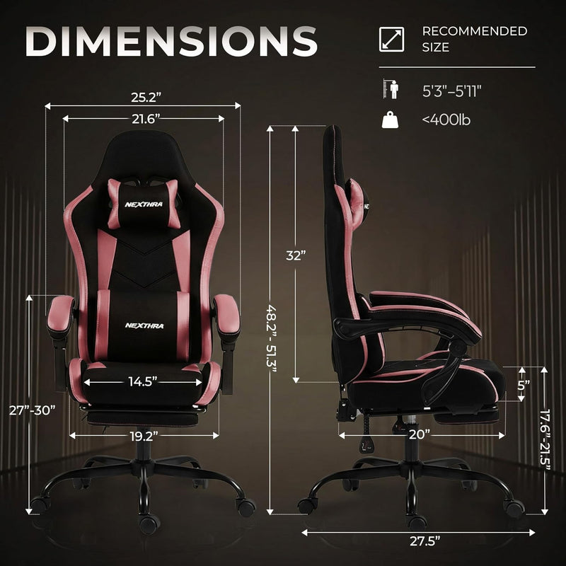 Gaming Chair with Footrest Lumbar Ergonomic Leather Mesh