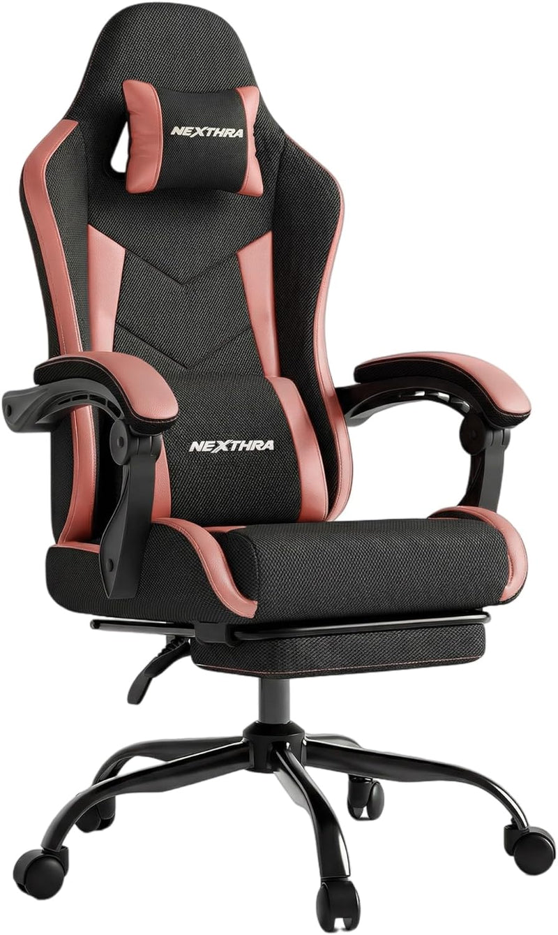 Gaming Chair with Footrest Lumbar Ergonomic Leather Mesh