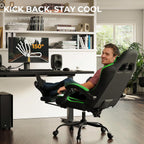 Gaming Chair with Footrest Lumbar Ergonomic Leather Mesh