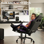 Gaming Chair with Footrest Lumbar Ergonomic Leather Mesh