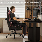 Gaming Chair with Footrest Lumbar Ergonomic Leather Mesh