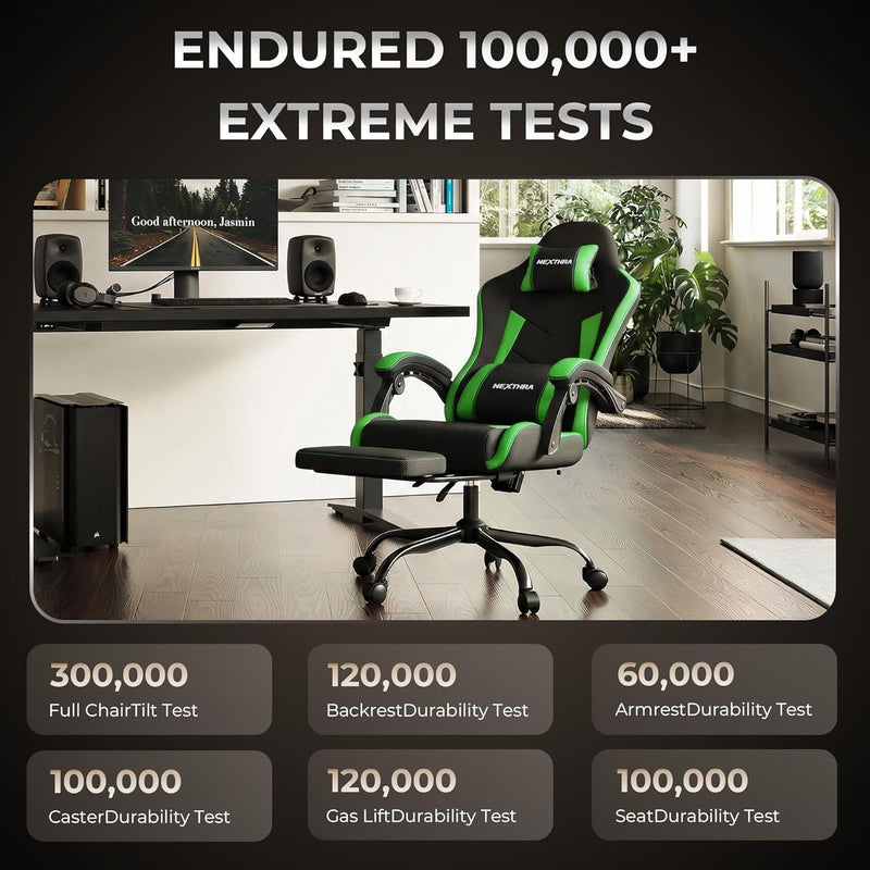 Gaming Chair with Footrest Lumbar Ergonomic Leather Mesh