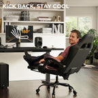Gaming Chair with Footrest Lumbar Ergonomic Leather Mesh