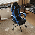 Gaming Chair with Footrest Lumbar Ergonomic Leather Mesh
