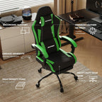 Gaming Chair with Footrest Lumbar Ergonomic Leather Mesh