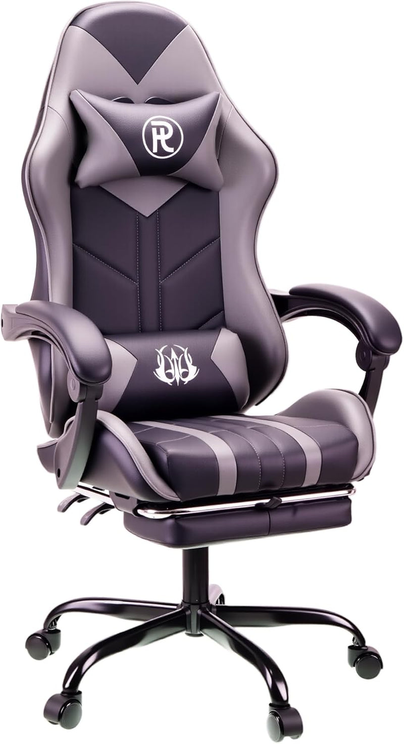 Gaming Chair with Footrest Lumbar Support Reclining Swivel
