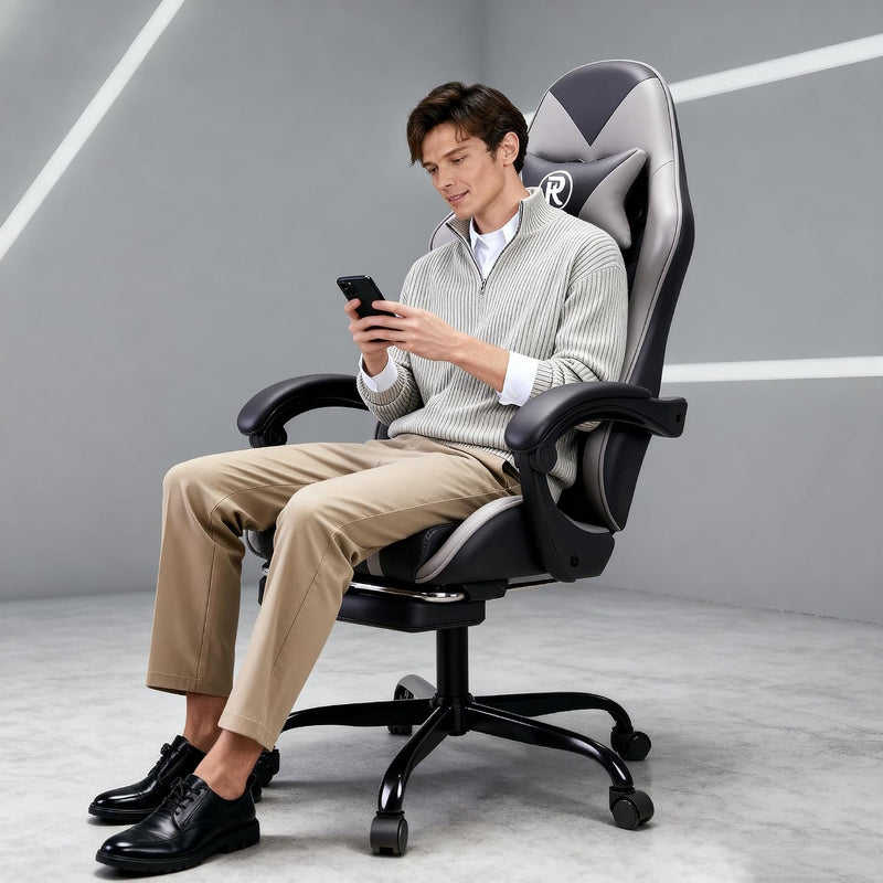 Gaming Chair with Footrest Lumbar Support Reclining Swivel