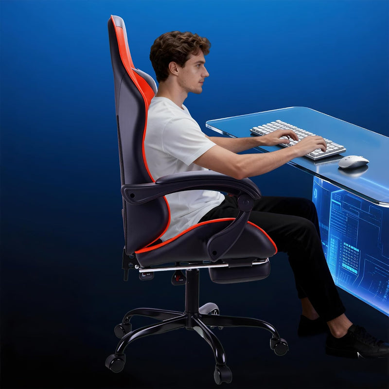 Gaming Chair with Footrest Lumbar Support Reclining Swivel