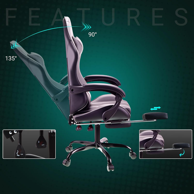 Gaming Chair with Footrest Lumbar Support Reclining Swivel