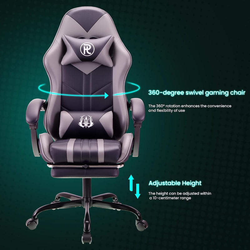 Gaming Chair with Footrest Lumbar Support Reclining Swivel