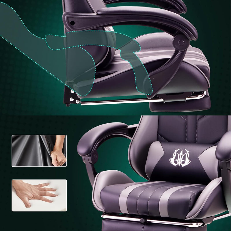 Gaming Chair with Footrest Lumbar Support Reclining Swivel