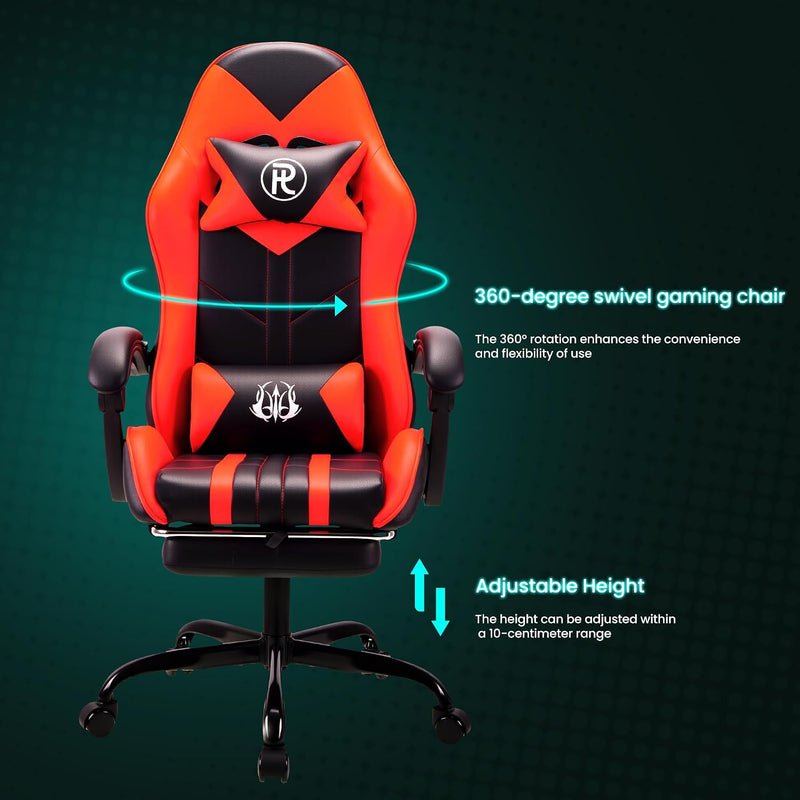 Gaming Chair with Footrest Lumbar Support Reclining Swivel
