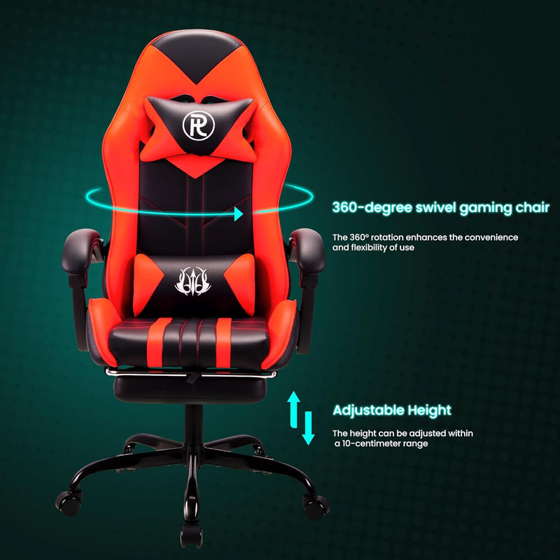 Gaming Chair with Footrest Lumbar Support Reclining Swivel