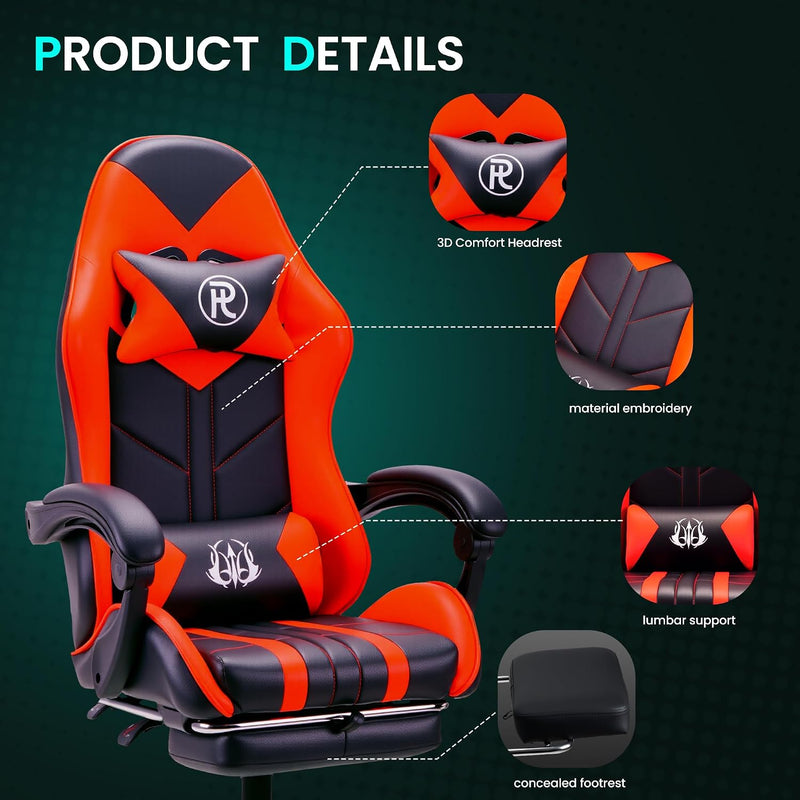 Gaming Chair with Footrest Lumbar Support Reclining Swivel