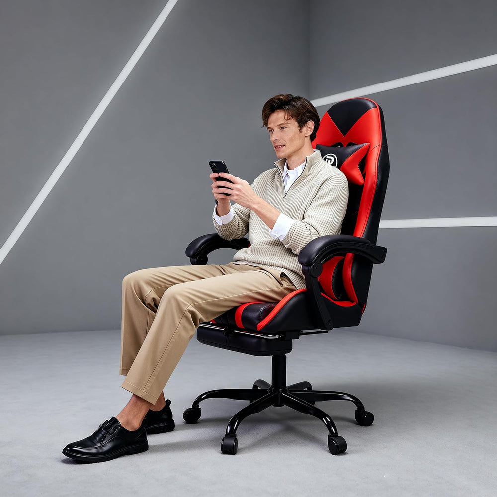 Gaming Chair with Footrest Lumbar Support Reclining Swivel