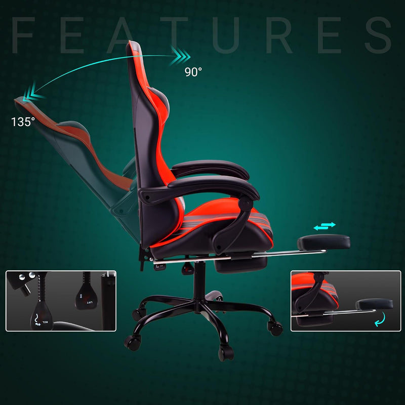 Gaming Chair with Footrest Lumbar Support Reclining Swivel