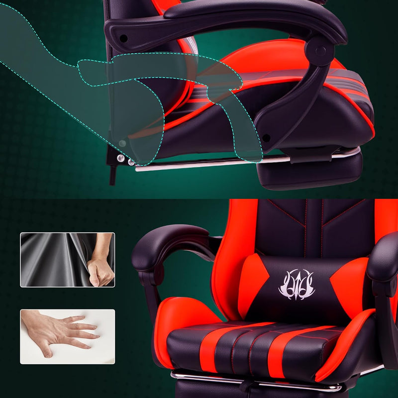 Gaming Chair with Footrest Lumbar Support Reclining Swivel