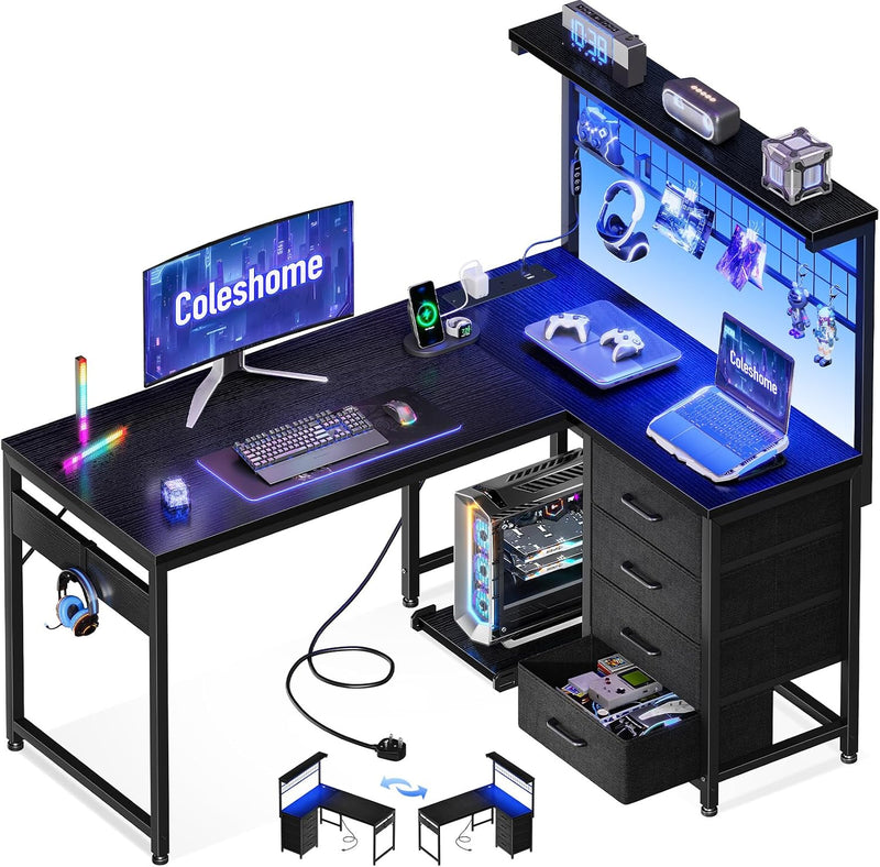 Gaming Desk L-Shape with 4 Drawers 110x80CM