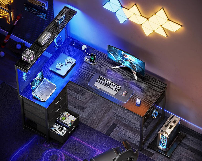 Gaming Desk L-Shape with 4 Drawers 110x80CM